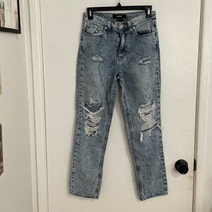 Aeropostale High Rise Distressed Jeans - Light Blue